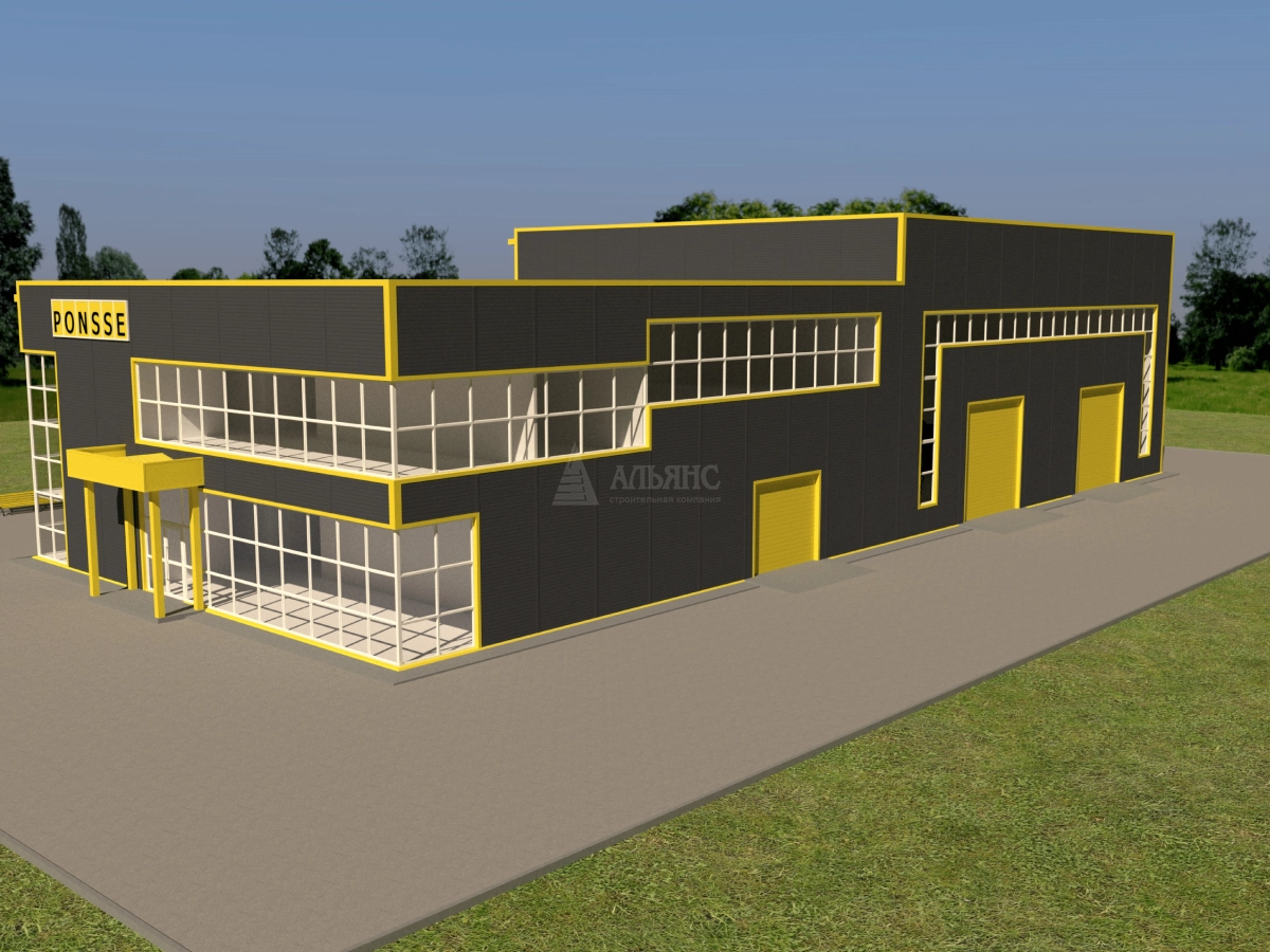 3D визуализация СТО с АБК из сэндвич-панелей - фото 1